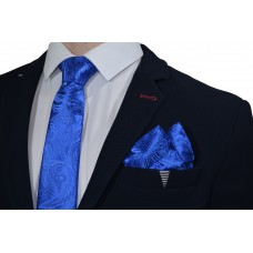 Галстук и платок ярко-синий (в узор)